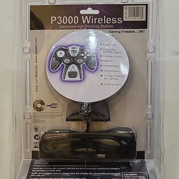 Saitek P3000 Wireless PC Gamepad w Docking Station & Power Pack NIP NEW SEALED - Picture 4 of 4